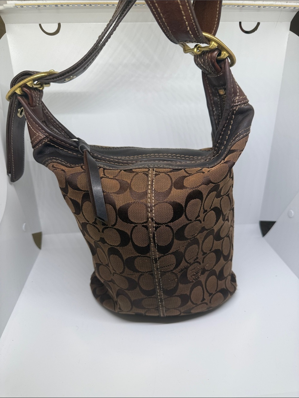 Coach Vintage Brown Bleeker Signature bucket Bag